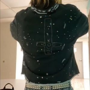 SWEATER CUT AND SEW INTO DISTRESSED CARDIGAN